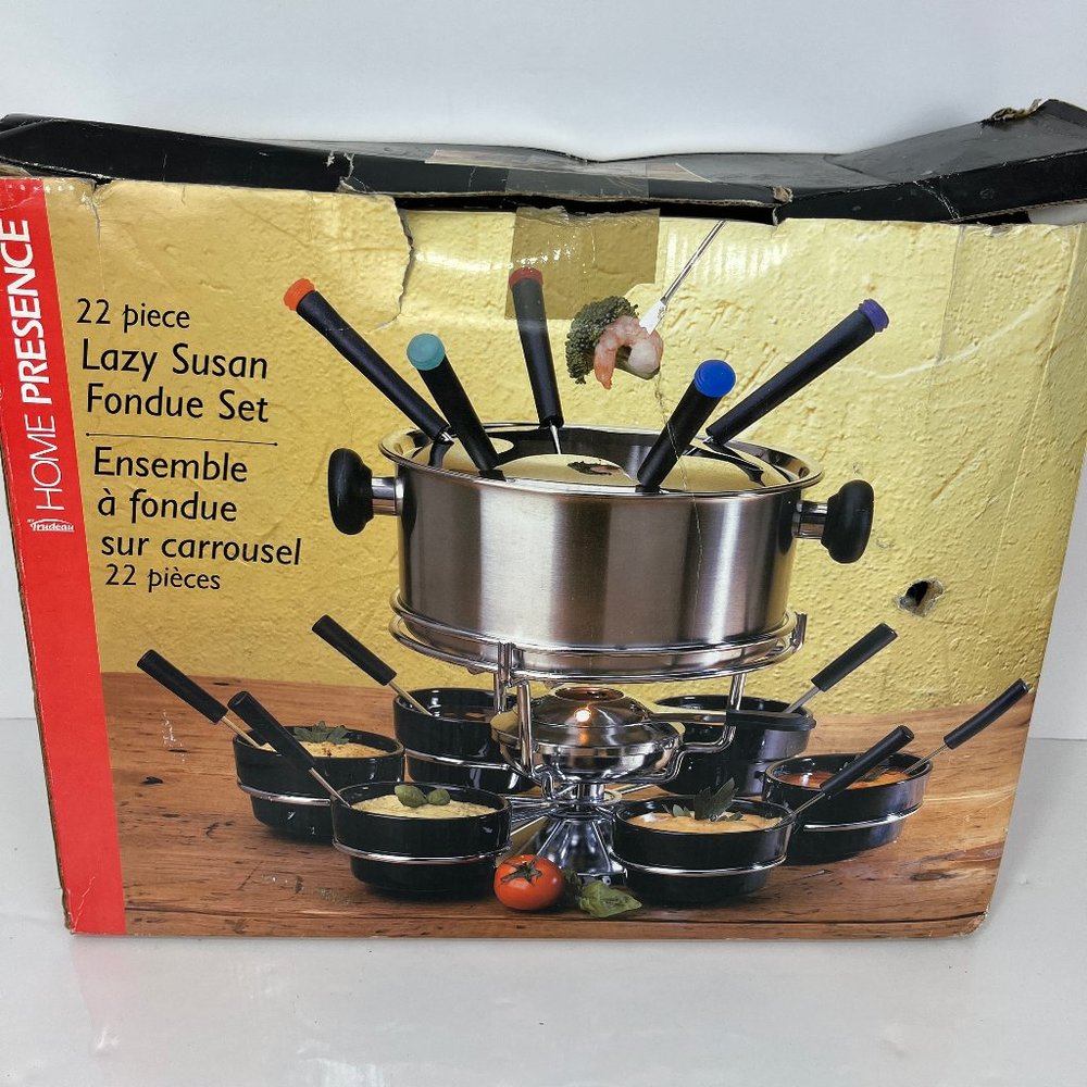 *New* Lazy Susan 22 Piece Fondue Set Home Presence by Trudeau Stainless Steel